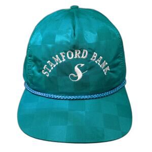 San Sun 5 Panel Blue Hat Vintage Checkered Rope Stamford Bank Embroidered Logo